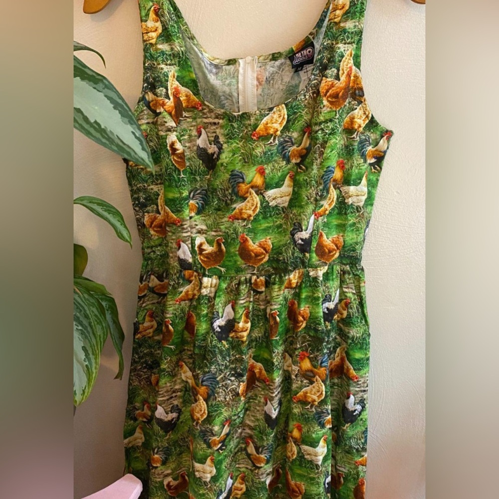 Retrolicious Green Chicken Print Dress